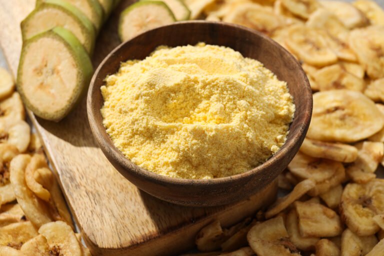 Banana flour, concept of cooking food, tasty banana flour